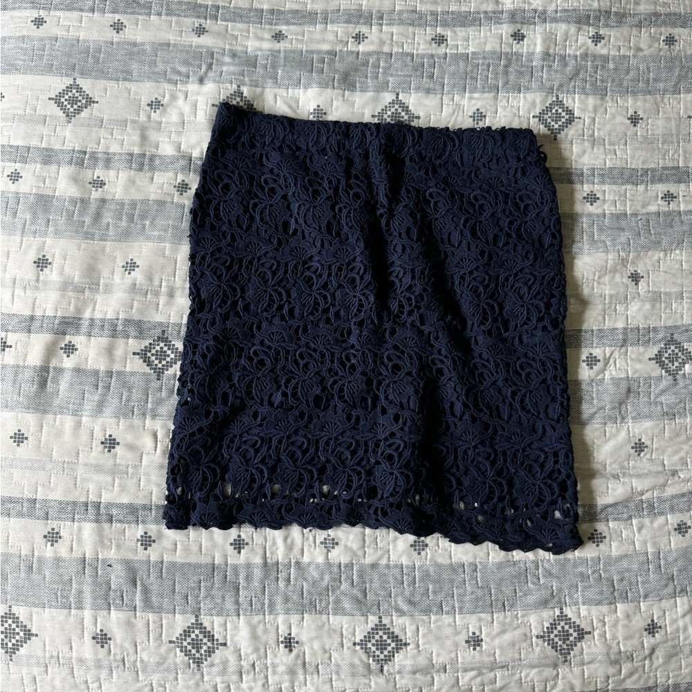 Willi Smith Navy Lace Skirt Small